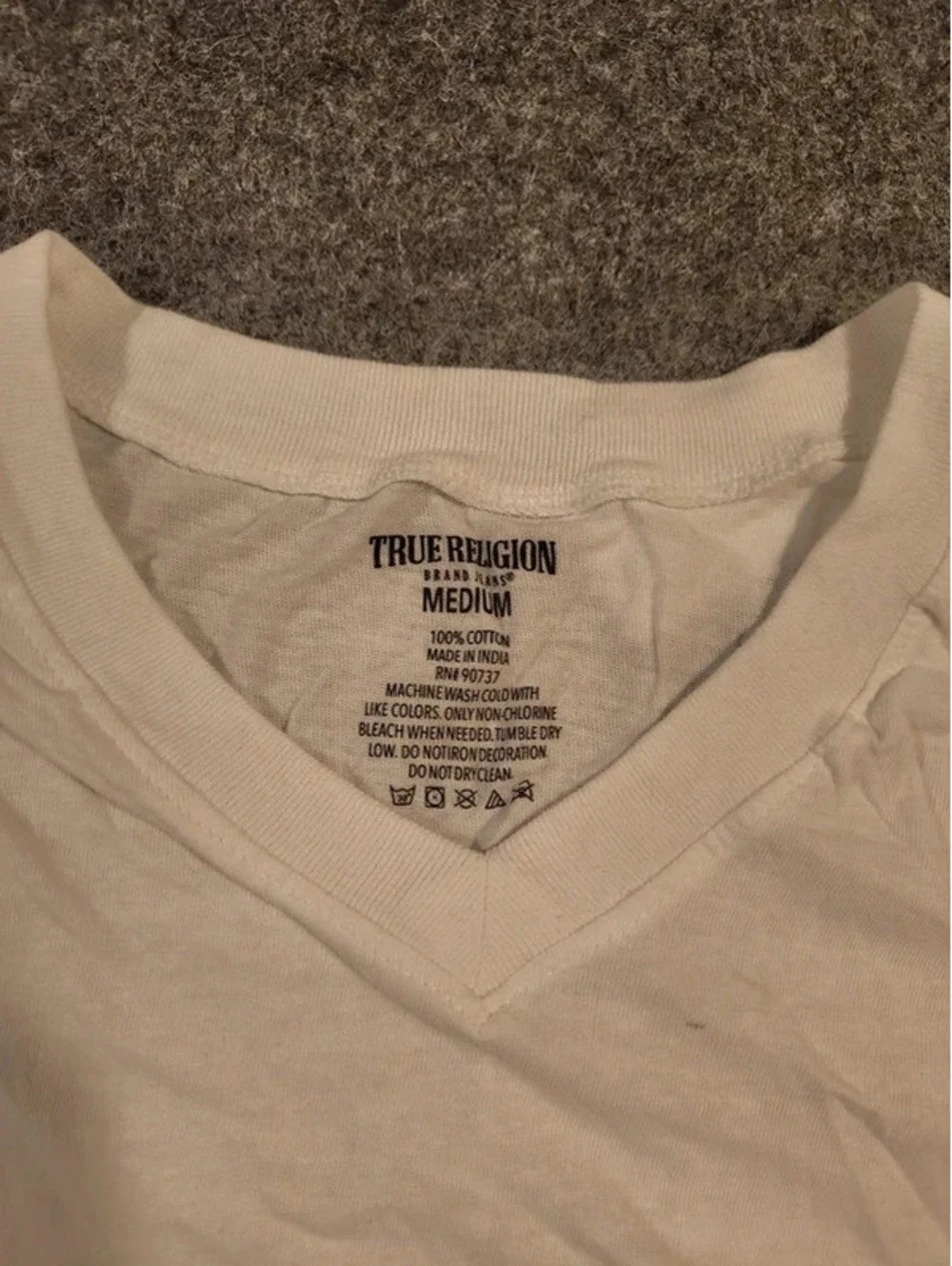 True Religion White Metallic Logo T‑Shirt • Medium